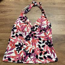 Lands'End  Size 6 Tankini Halter Swimsuit Top Pink White Leaves Floral Padded
