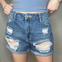 Hammer Jeans  Los Angeles High Waisted Frayed Distressed Cuffed Denim Shorts