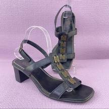 Classic Elements Shoshanna Square Toe Block Heel Sandal Black Size 9 Leather