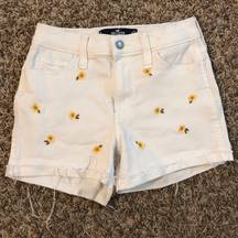 Hollister  embroidered yellow flower white denim shorts