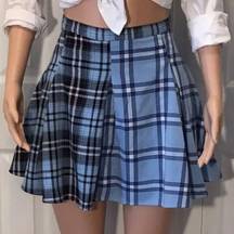 Blue Plaid Pleated Skirt