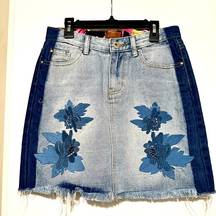 POL Embroidered Denim skirt. Size S