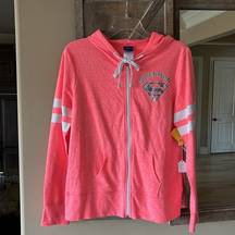 Superman hoodie jacket womens M L zip Bright Coral Lightweight Super Hero