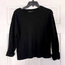 RDI Thermal XS Black Long Sleeve Women Blouse Lounge Top Waffle Casual Fall NWT