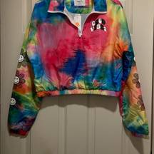 NWT Tie Dye Good Vibes Crop Windbreaker Pull Over