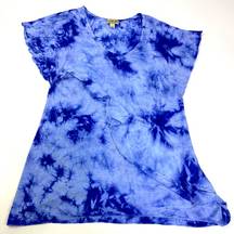 One World  Blue Tie-Dye T-Shirt Size M Ruffle Front