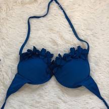 Blue Flower trim Underwire Bikini Top Y2K