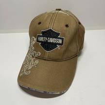 Harley Davidson Motorcycle Tan Beige Rhinestone Embroidered Strap Back Hat