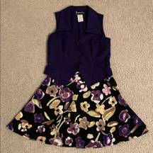 Flowered skirt and purple vest outfit