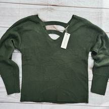 NEW Madison + Hudson Olive Army Green V neck Strappy Back Sweater Size Medium