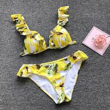 SheIn Floral push up bra yellow bikini set