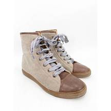 Brunello Cucinelli Taupe Brown Leather Two-Tone Ribbon Lace Up High Top Shoes