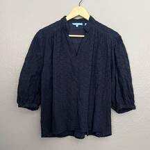 Draper James Navy Eyelet Puff Sleeve Blouse