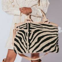 Cleobella  Tan Leather Black & White Travel Zebra Weekender Bag