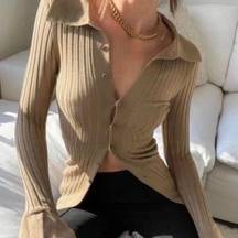 Rumours NYC Button Down Beige/Taupe Cardigan Small