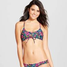 Xhilaration Lace-Up Bralette Bikini Set - Jade Green/Floral - S/XS