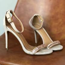 Anne Michelle  | Nude Open Toe Ankle Strap Bejeweled Heels Size 8