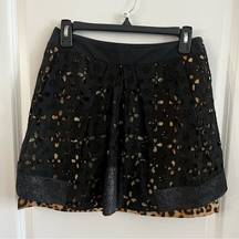 669 Roberto Cavalli Black Cutwork & Animal Printed Cotton Pleated Mini Skirt