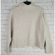 Sweater Small Womens Mock Neck Pullover Drop Sleeve Taupe Tan