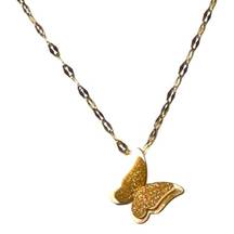 18K SOLID GOLD 3-D Butterfly Glitter Effect Necklace With Handmade Ornate Chain