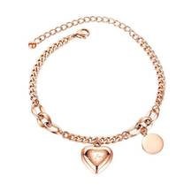 14K Rose Gold Plated Love Heart Charm Bracelet for Women