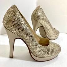 Champagne gold glitter platform pumps, women's size 5 style Candice by Touch Ups