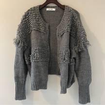 DO+BE Wool Chunky Knit Gray Fringe Cardigan Size M