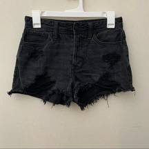 Hollister  Black High Rise Mom Shorts 3” Denim Distressed Button Fly