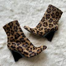 Leopard Cheetah Print Wedge Ankle Pointed Toe Boots Women's 7M