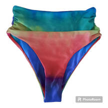 Zaful  Rainbow Tie Dye Ruched High Waisted Bikini Bottom - Multi-a