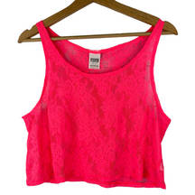 PINK - Victoria's Secret  Lace Crop Tank Top Sheer Neon Coral Pink Size S BARBIE