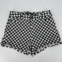 Blackheart Black & White Check Denim Shorts Size 9