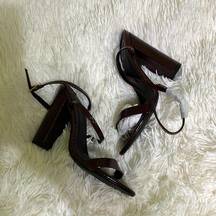 Missguided Burgundy Snakeskin Strappy Block Heels