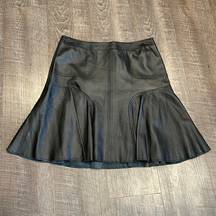 Halogen kick flare leather kidskin skirt