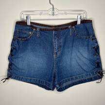 route 66 jean shorts low rise fit size 12 large lace up medium wash Y2K