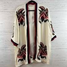 Elevenses Embroidered Open Front Long Line Kimono One Size