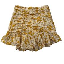 Indikah Yellow White Ruched Frill Zip Back Floral Mini Flounce Skirt Medium