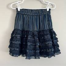 Misa Los Angeles Navy Metallic Pull On Mini Skirt Size Small