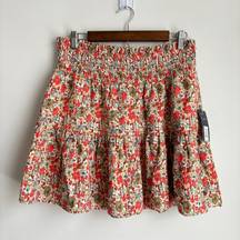 Women’s Tiered Mini A-line skirt Floral In Coral Pink Large