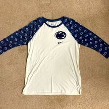 Nike  Penn State Color Block Baseball T-shirt 3/4 Long Sleeve Navy Blue Size M