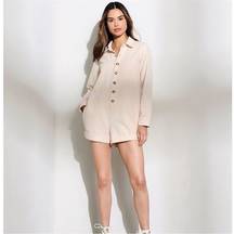 Gianni Bini  Vera Sleeve Button Collar Cream Denim Romper