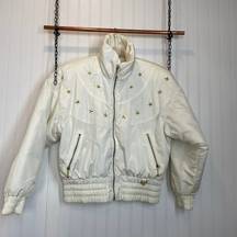 Vintage Fera Skiwear Women’s Cream & Gold Star Studs Jacket Size 10