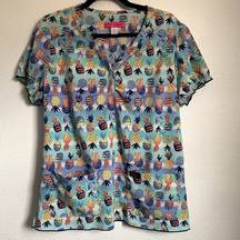 Betsey Johnson Patterned Short Sleeve Scrub Top