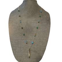 Long Beaded Chain With Bar Pendant Necklace