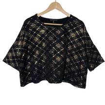 Lucca Couture Black Gold Boxy Top Elbow Sleeve Slight Crop Oversize, size Small