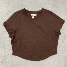 Madewell Shirt Womens M Brown Crop Top Heavyweight Jersey Crewneck Tee NN143