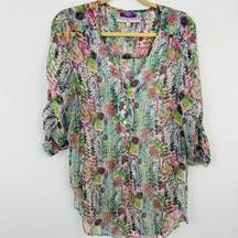What Goes Around Comes Around Liberty Art Fabrics Floral 100% Silk Shirt Size M