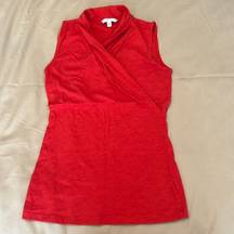 szXS orange sleeveless faux wrap front knit top EUC