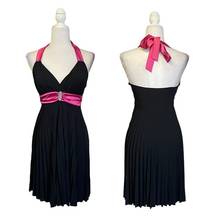 Taboo Y2K Black Hot Pink Satin Halter Dress Small