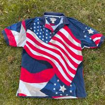 VINTAGE Cotton Traders patriotic American flag print polo shirt